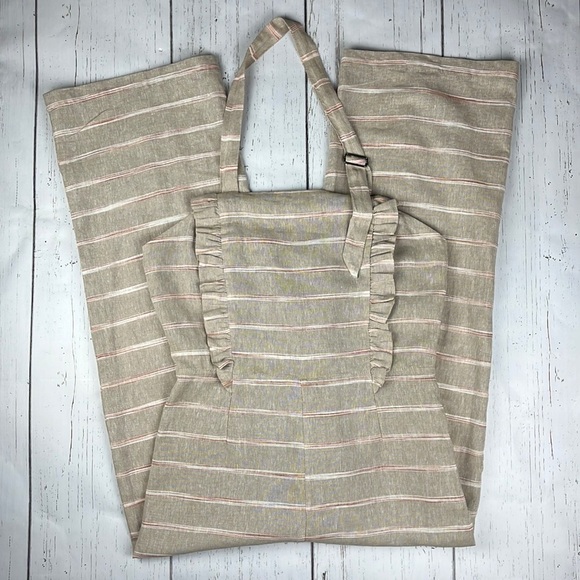 NWT Sugarlips Linen Stripe Ruffle Halter Jumpsuit - Picture 1 of 9